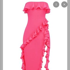 House of CB Sabrina Hot Pink Ruffle Strapless Dress